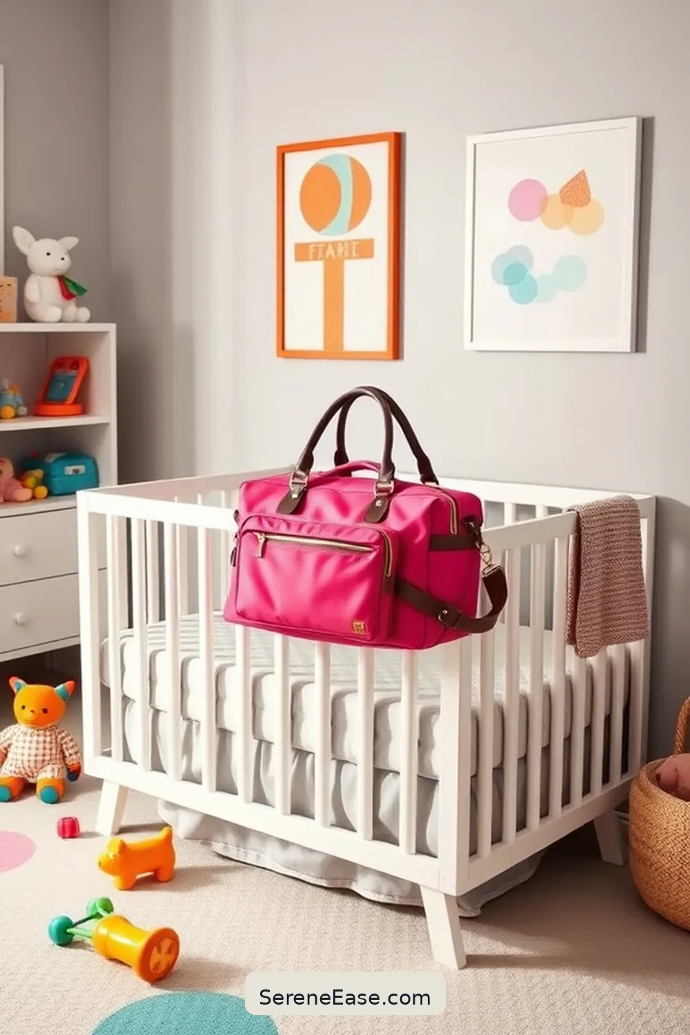 25 Ways to Incorporate Bold Colors Into a Bright Minimalist Nursery Style 25 Use Brightly Colored Diaper Bags for 25 Ways to Incorporate Bold Colors Into a Bright Minimalist Nursery Style