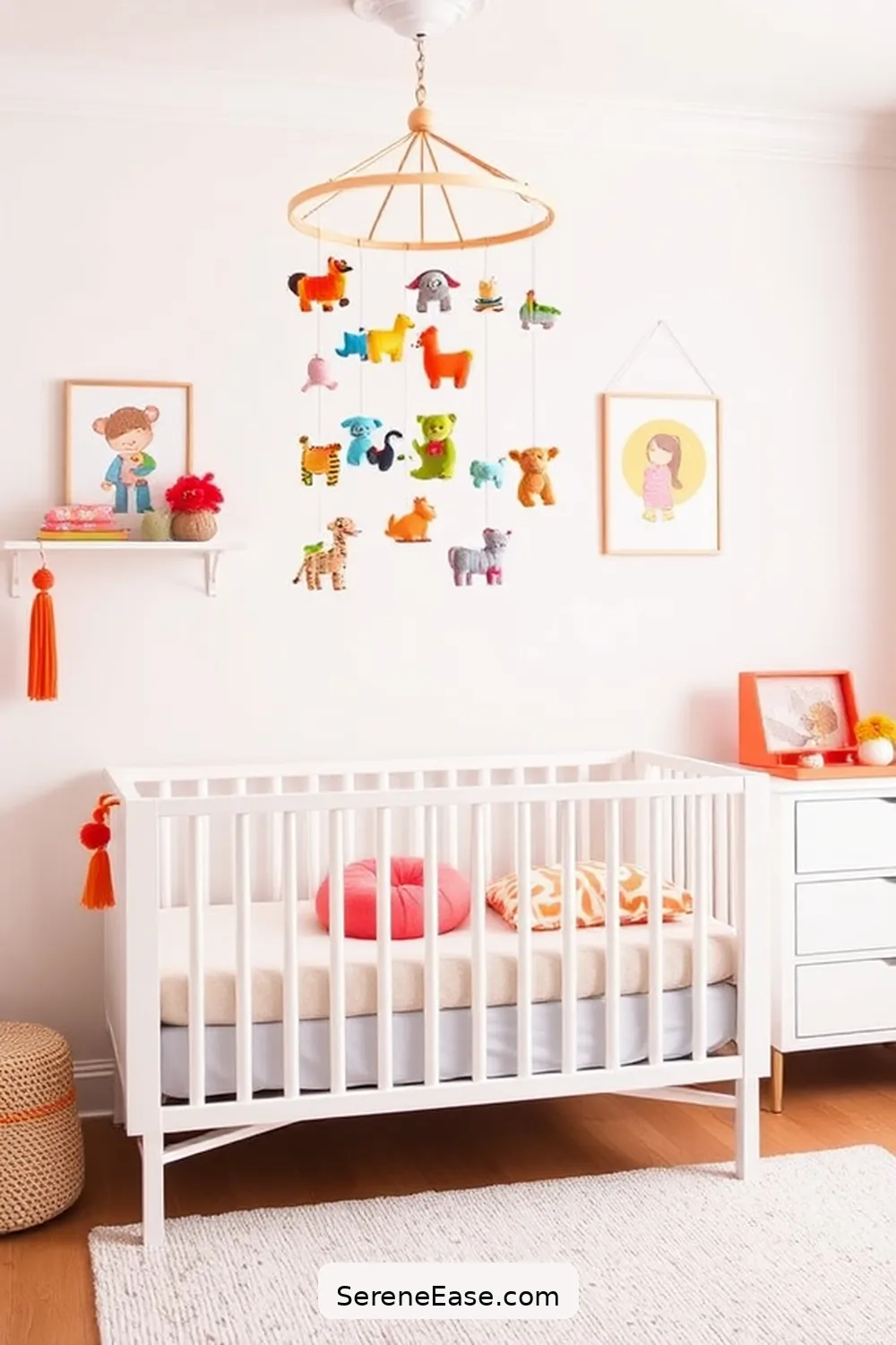25 Ways to Incorporate Bold Colors Into a Bright Minimalist Nursery Style 12 Use Whimsical Mobiles for 25 Ways to Incorporate Bold Colors Into a Bright Minimalist Nursery Style