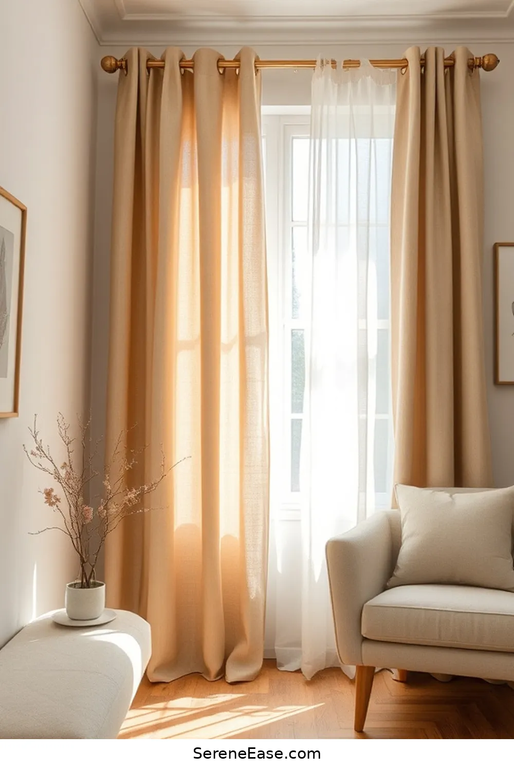 Hang Linen Curtains in Natural Shades for 25 Ways to Incorporate Earth Tones in Minimalist Living Room Style