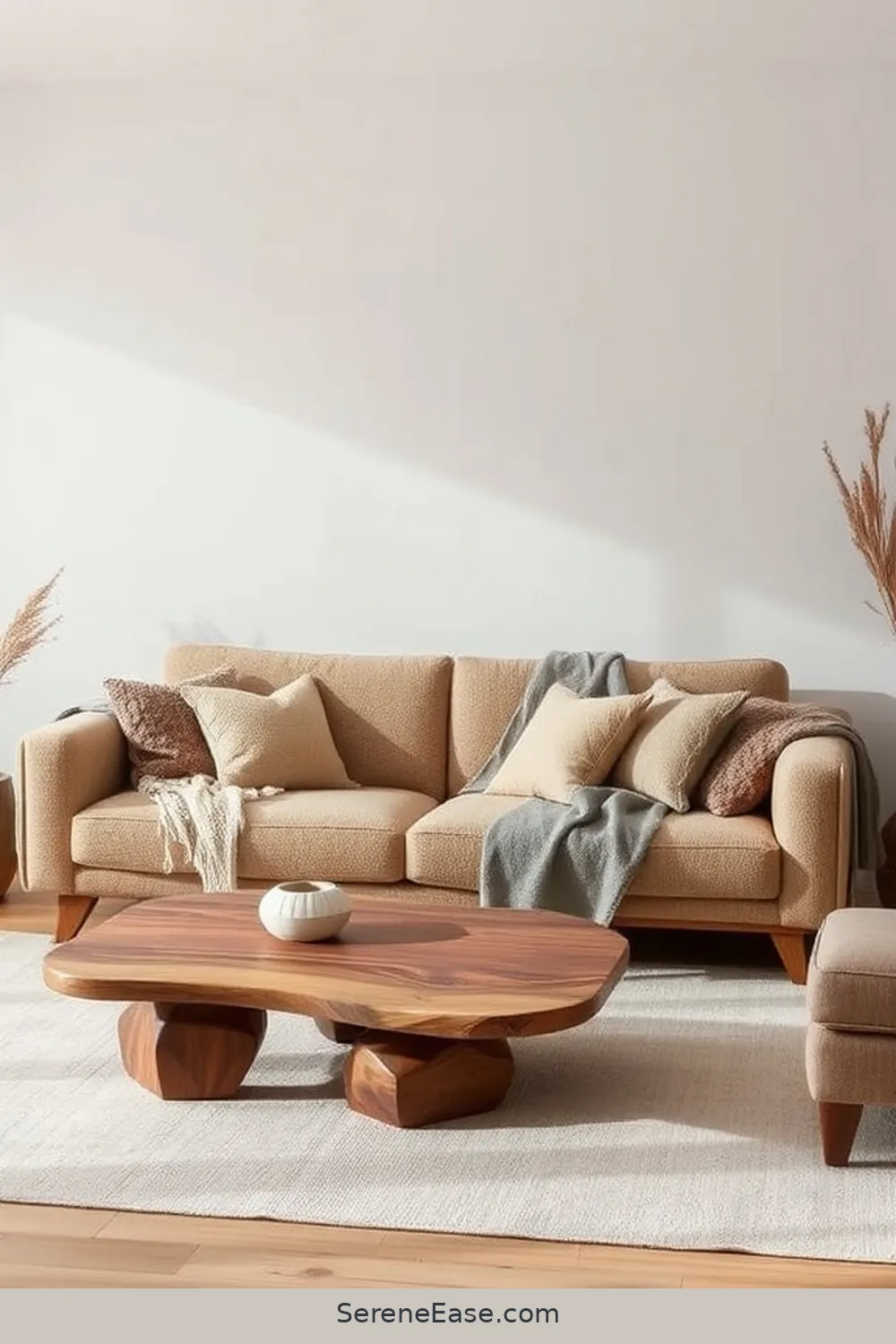 Implement a Natural Fiber Sofa for 25 Ways to Incorporate Earth Tones in Minimalist Living Room Style