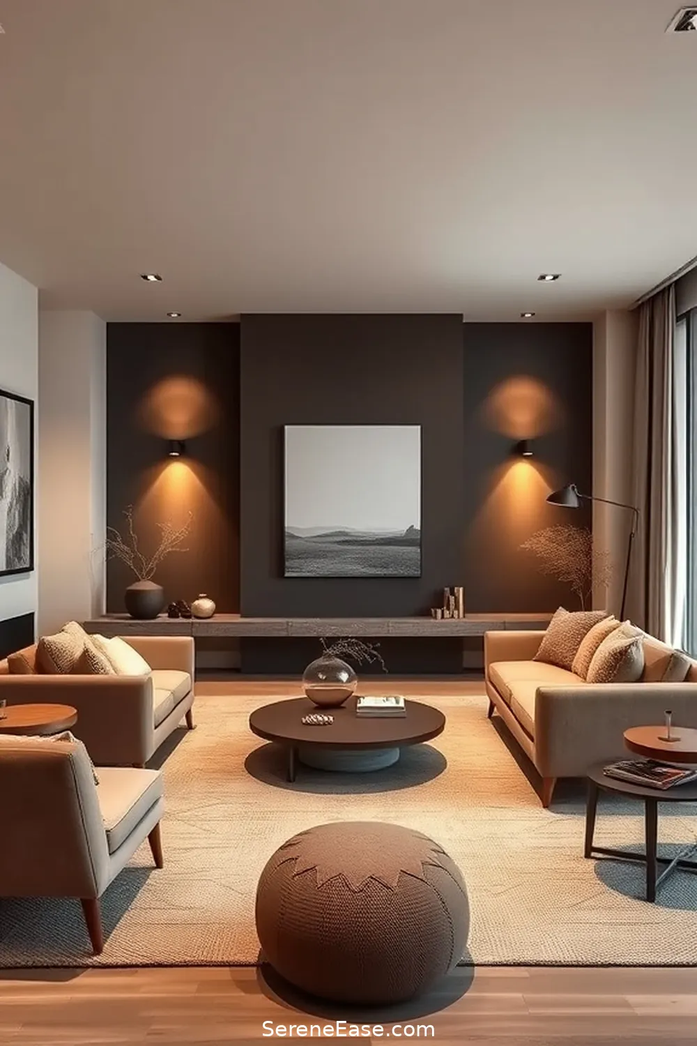 Select Soft Lighting Fixtures for 25 Ways to Incorporate Earth Tones in Minimalist Living Room Style