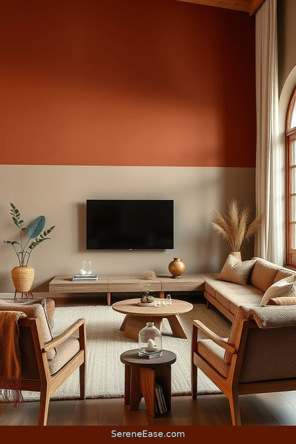 Use Earthy Color Block Walls for 25 Ways to Incorporate Earth Tones in Minimalist Living Room Style