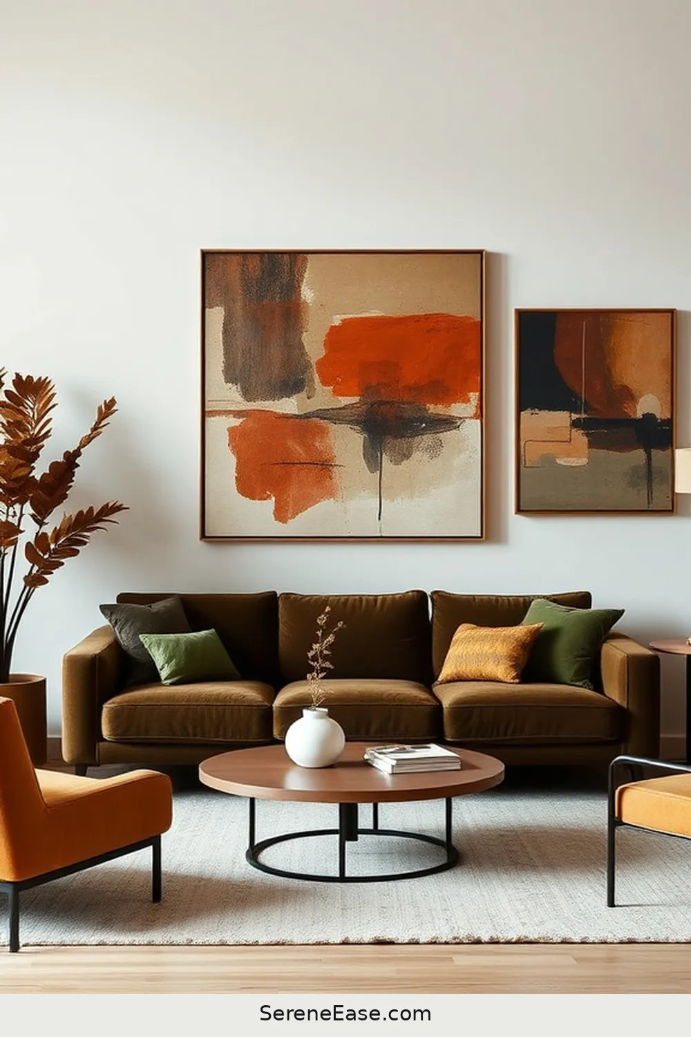 Use Earthy Color Palettes in Artwork for 25 Ways to Incorporate Earth Tones in Minimalist Living Room Style