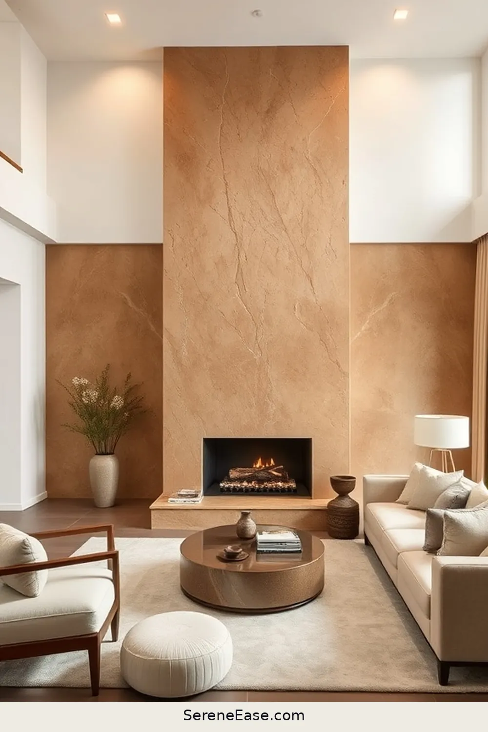 Use Natural Stone as a Focal Point for 25 Ways to Incorporate Earth Tones in Minimalist Living Room Style