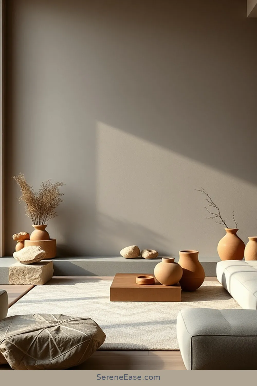Use Stone Accents for 25 Ways to Incorporate Earth Tones in Minimalist Living Room Style