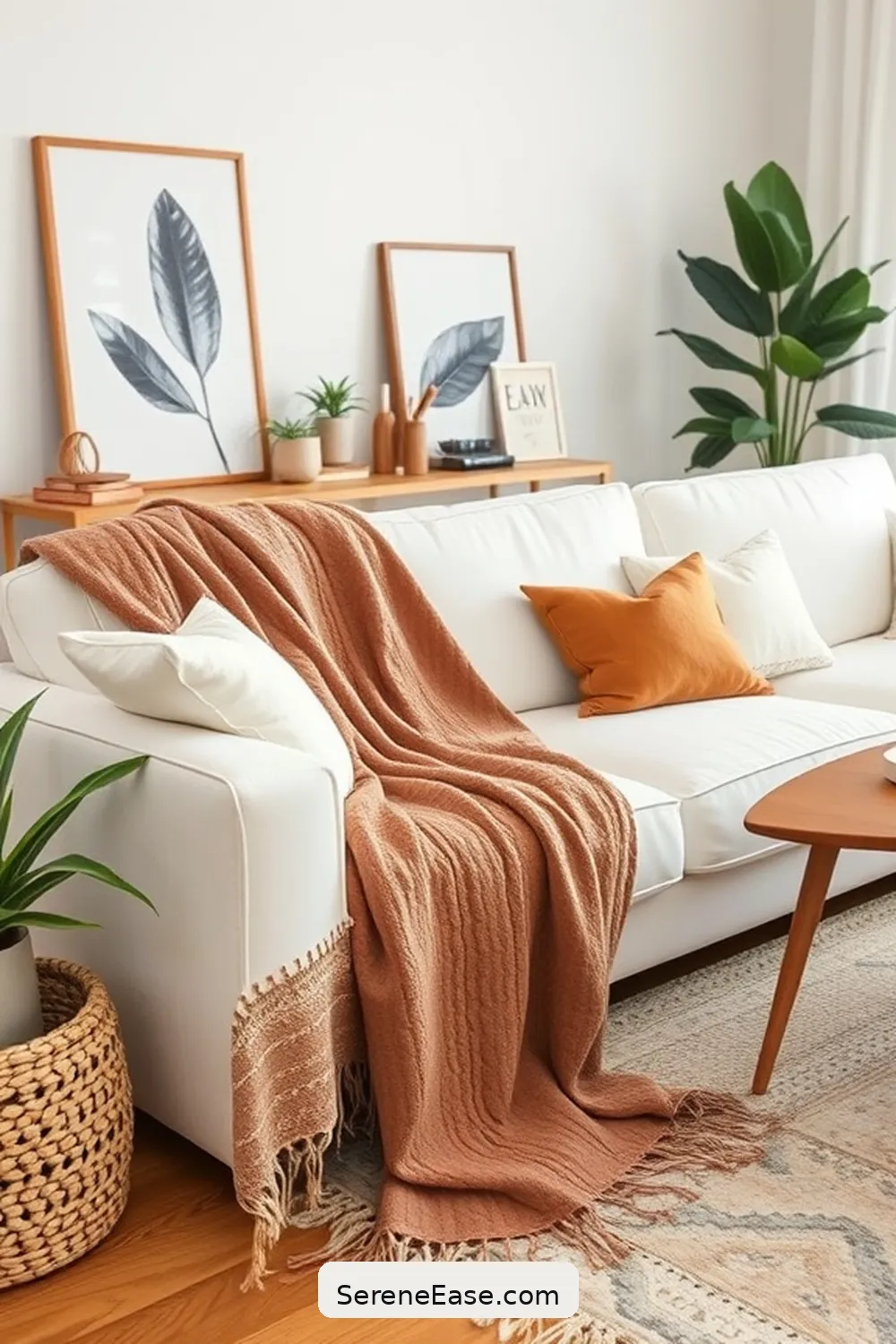 Use a Vintage Earth-Toned Blanket for 25 Ways to Incorporate Earth Tones in Minimalist Living Room Style