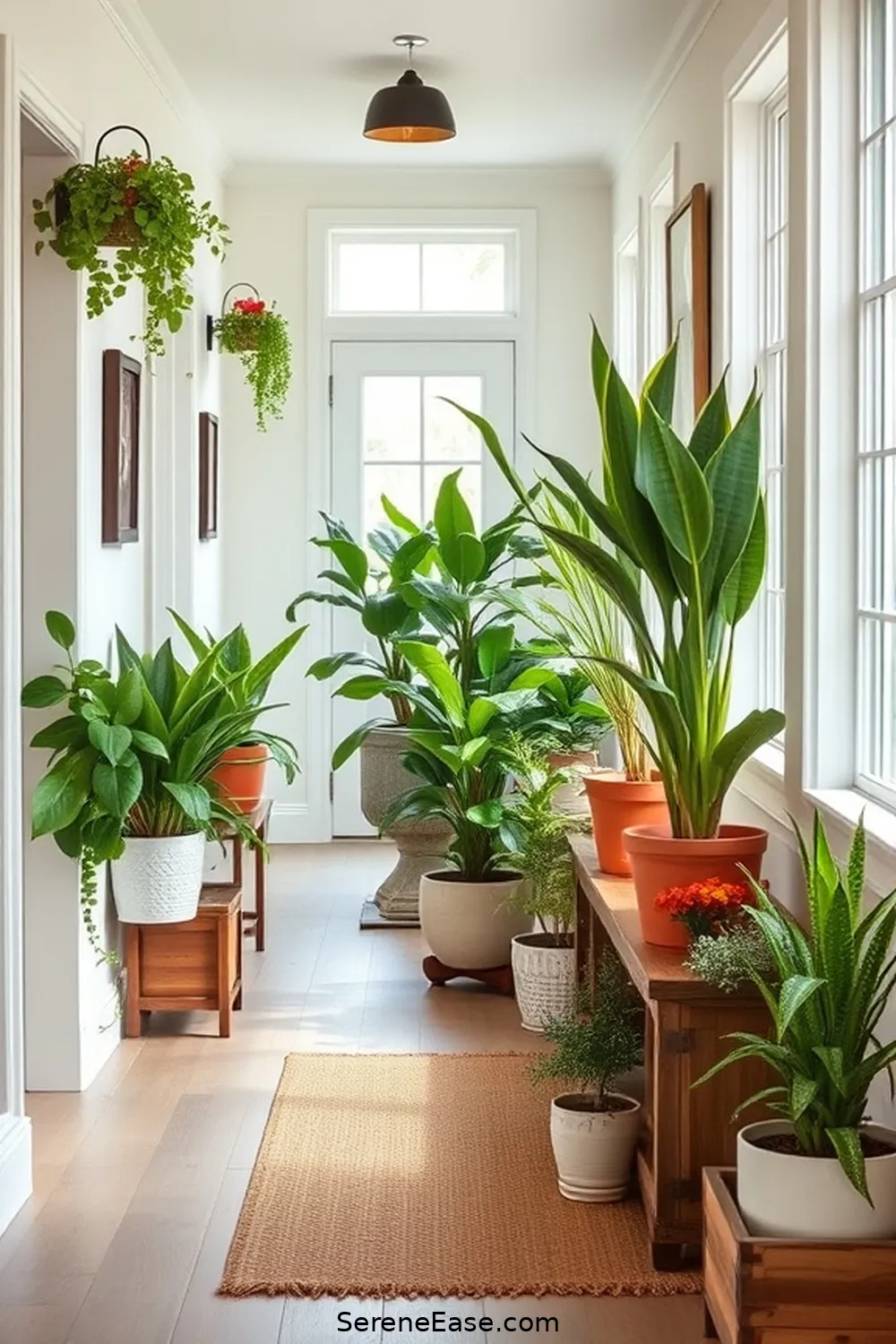25 Ways to Incorporate Earth Tones in Modern Farmhouse Hallway Style 9 Display Potted Plants in Natural Tones for 25 Ways to Incorporate Earth Tones in Modern Farmhouse Hallway Style