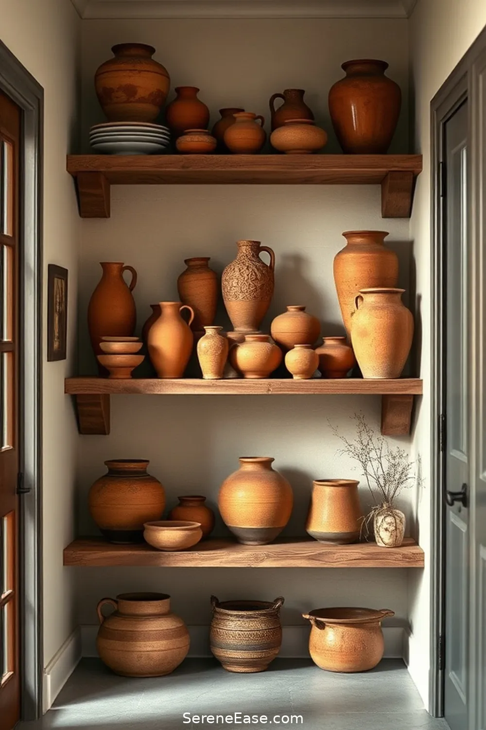 25 Ways to Incorporate Earth Tones in Modern Farmhouse Hallway Style 20 Display Vintage Earthy Pottery for 25 Ways to Incorporate Earth Tones in Modern Farmhouse Hallway Style
