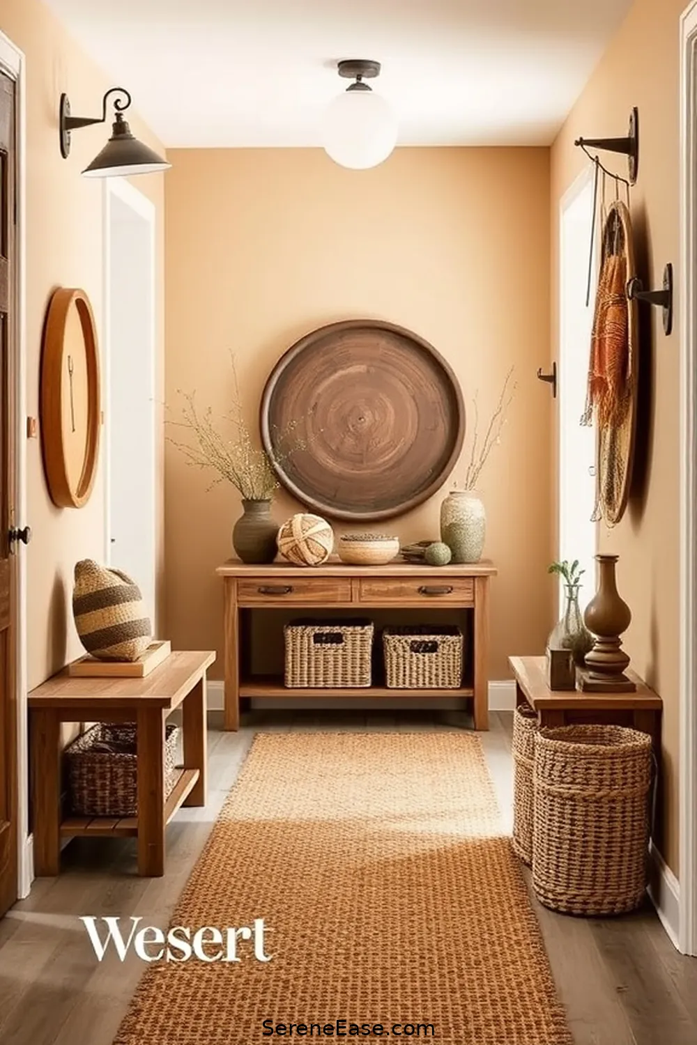 25 Ways to Incorporate Earth Tones in Modern Farmhouse Hallway Style 11 Opt for Rustic Furniture Pieces for 25 Ways to Incorporate Earth Tones in Modern Farmhouse Hallway Style