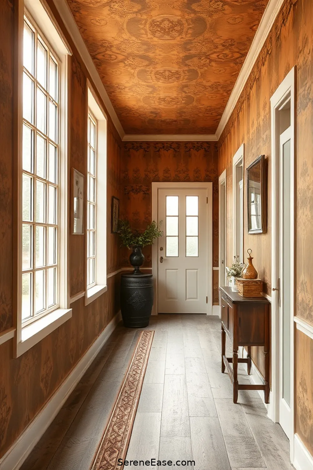 25 Ways to Incorporate Earth Tones in Modern Farmhouse Hallway Style 19 Use Earth Toned Wallpaper or Stencils for 25 Ways to Incorporate Earth Tones in Modern Farmhouse Hallway Style