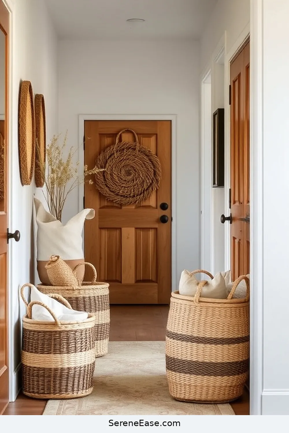 25 Ways to Incorporate Earth Tones in Modern Farmhouse Hallway Style 6 Utilize Woven Baskets for Storage for 25 Ways to Incorporate Earth Tones in Modern Farmhouse Hallway Style