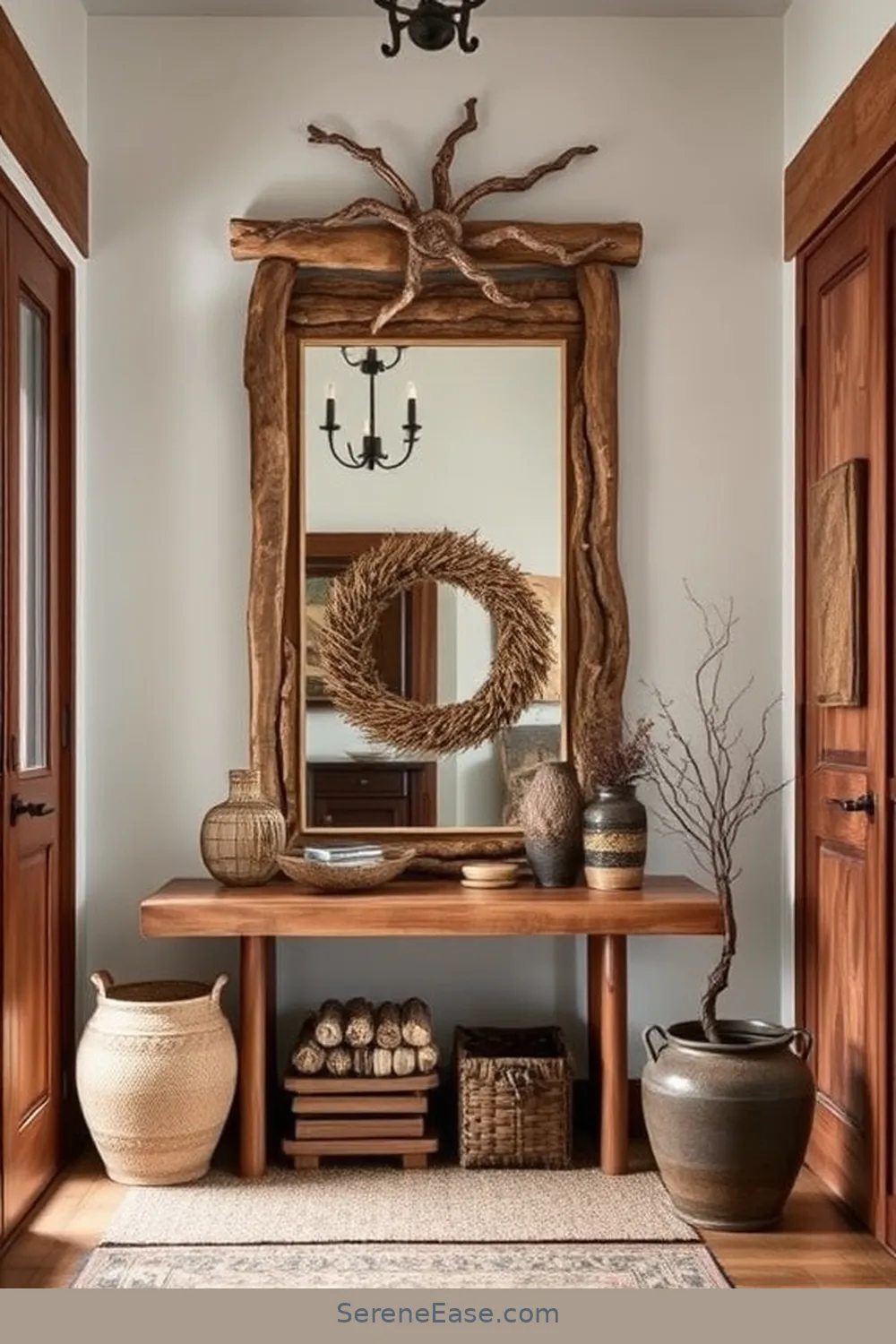 25 Ways to Incorporate Earth Tones in Rustic Entryway Style 22 Add A Nature-Inspired Mirror for 25 Ways to Incorporate Earth Tones in Rustic Entryway Style