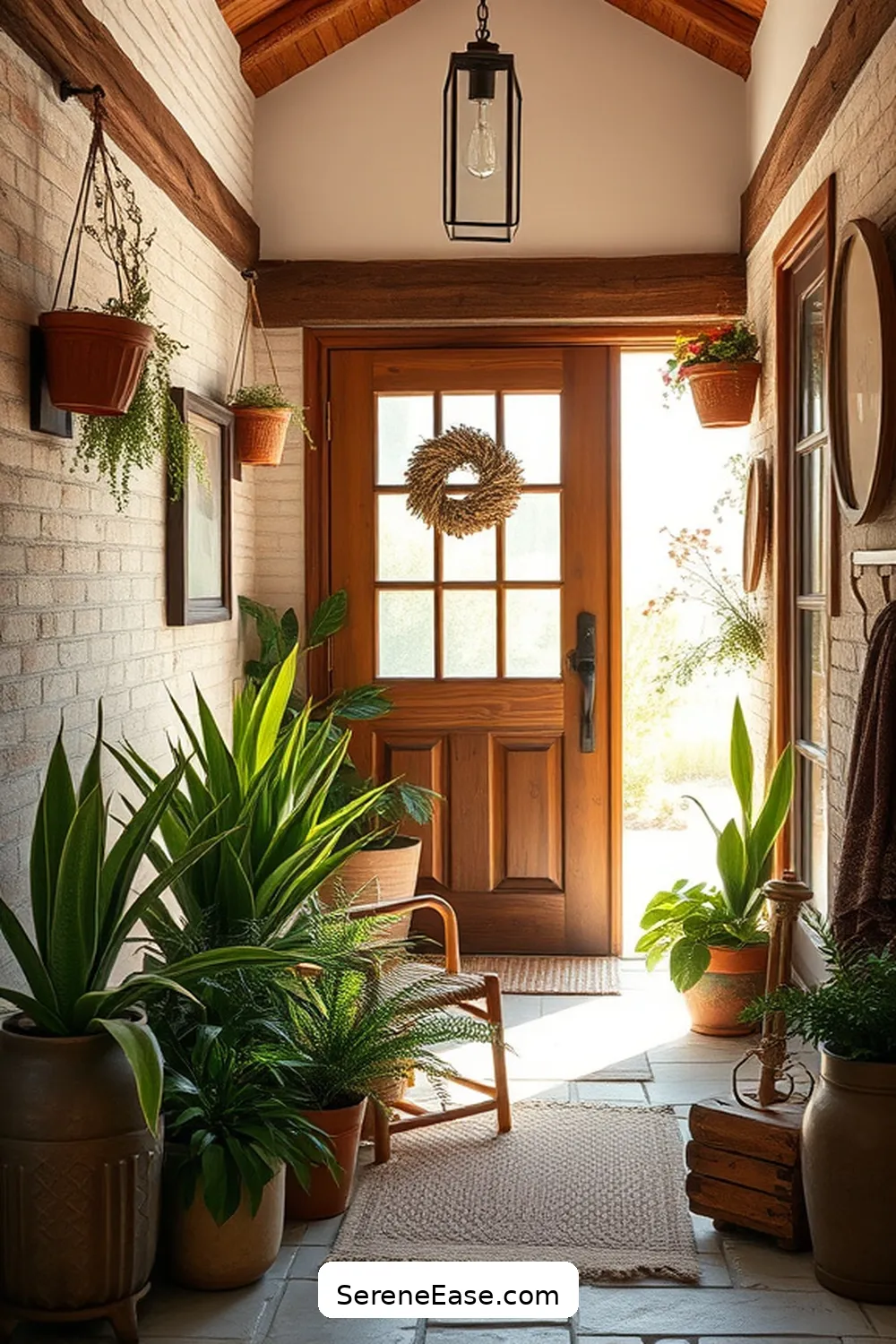25 Ways to Incorporate Earth Tones in Rustic Entryway Style 6 Add Potted Plants for 25 Ways to Incorporate Earth Tones in Rustic Entryway Style