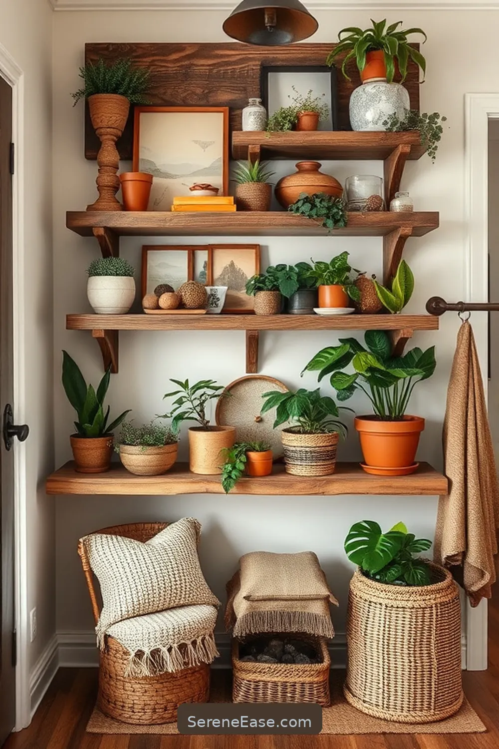 25 Ways to Incorporate Earth Tones in Rustic Entryway Style 9 Install Wooden Shelves for 25 Ways to Incorporate Earth Tones in Rustic Entryway Style