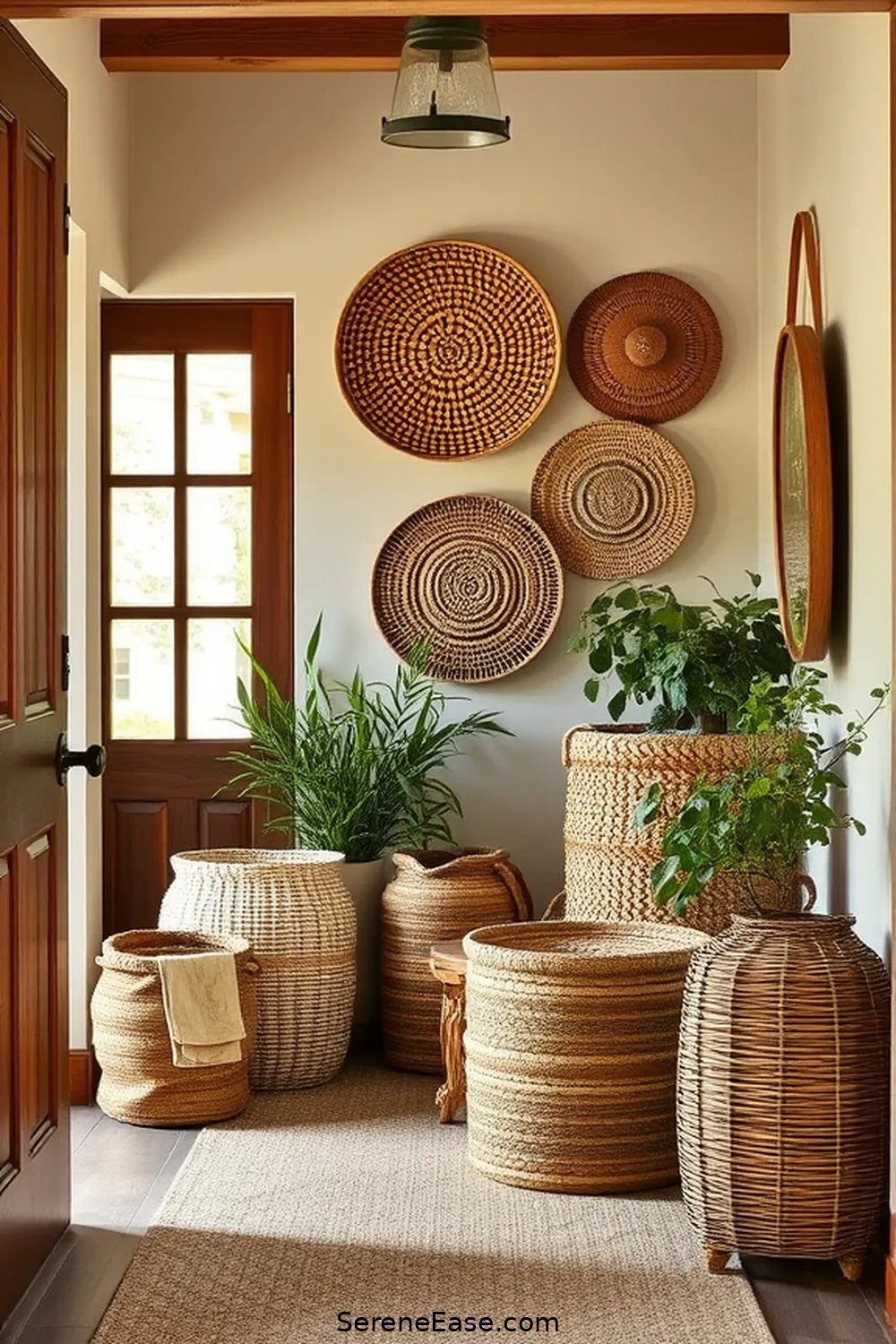25 Ways to Incorporate Earth Tones in Rustic Entryway Style 8 Utilize Woven Baskets for 25 Ways to Incorporate Earth Tones in Rustic Entryway Style