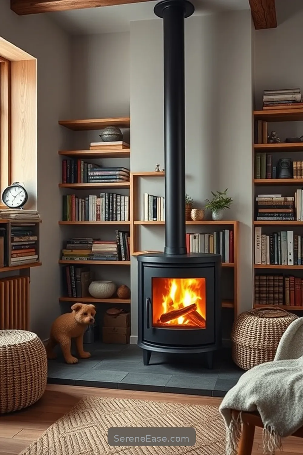 25 Ways to Incorporate Earth Tones in Scandinavian Style Libraries 16 Add a Fireplace or Wood Stove for 25 Ways to Incorporate Earth Tones in Scandinavian Style Libraries