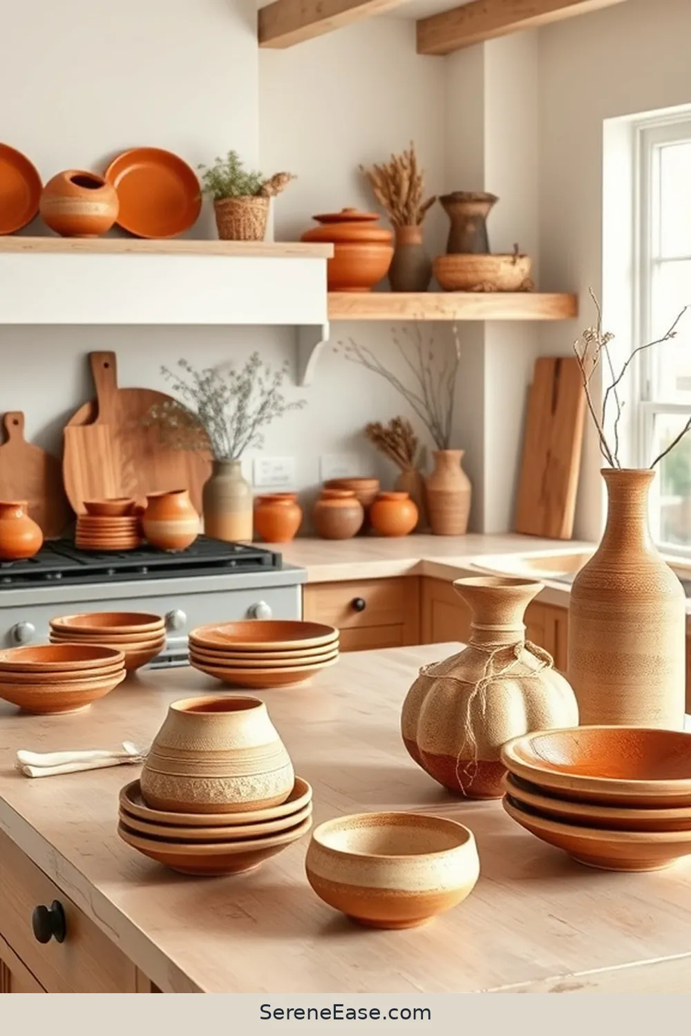 25 Ways to Incorporate Earth Tones in Your Modern Farmhouse Style Kitchen 13 Add Handmade Pottery for 25 Ways to Incorporate Earth Tones in Your Modern Farmhouse Style Kitchen