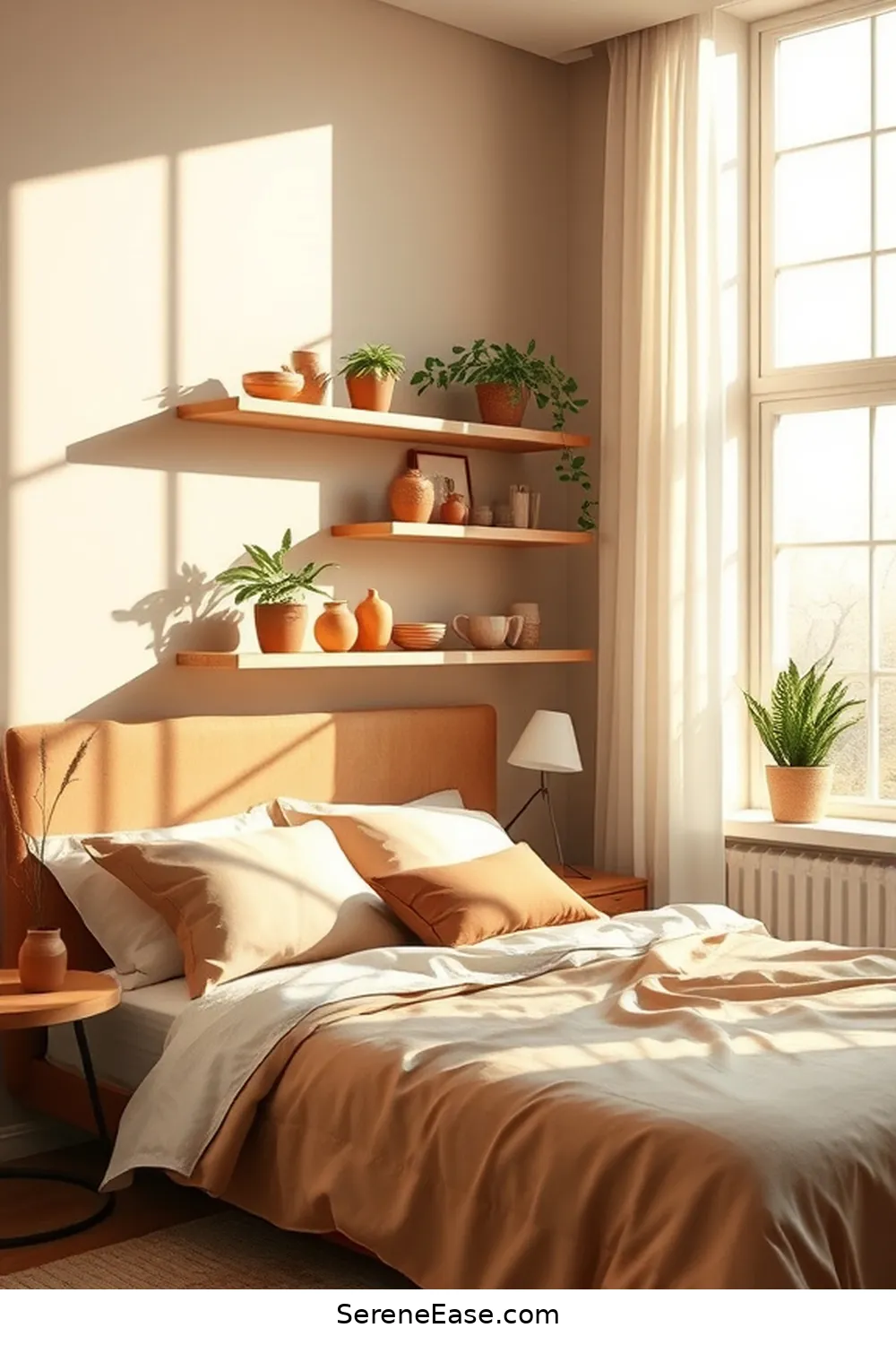 25 Ways to Incorporate Earth Tones in a Minimalist Bedroom Style 21 Design With Minimalist Shelving for 25 Ways to Incorporate Earth Tones in a Minimalist Bedroom Style