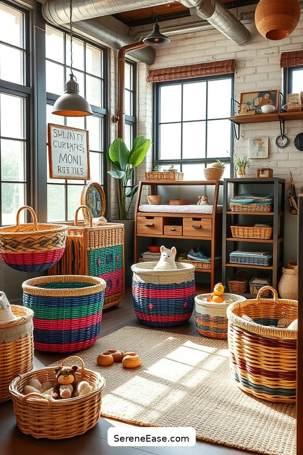 25 Ways to Incorporate Jewel Tones in Industrial Nursery Style 21 Add Vibrant Baskets for Organizing for 25 Ways to Incorporate Jewel Tones in Industrial Nursery Style