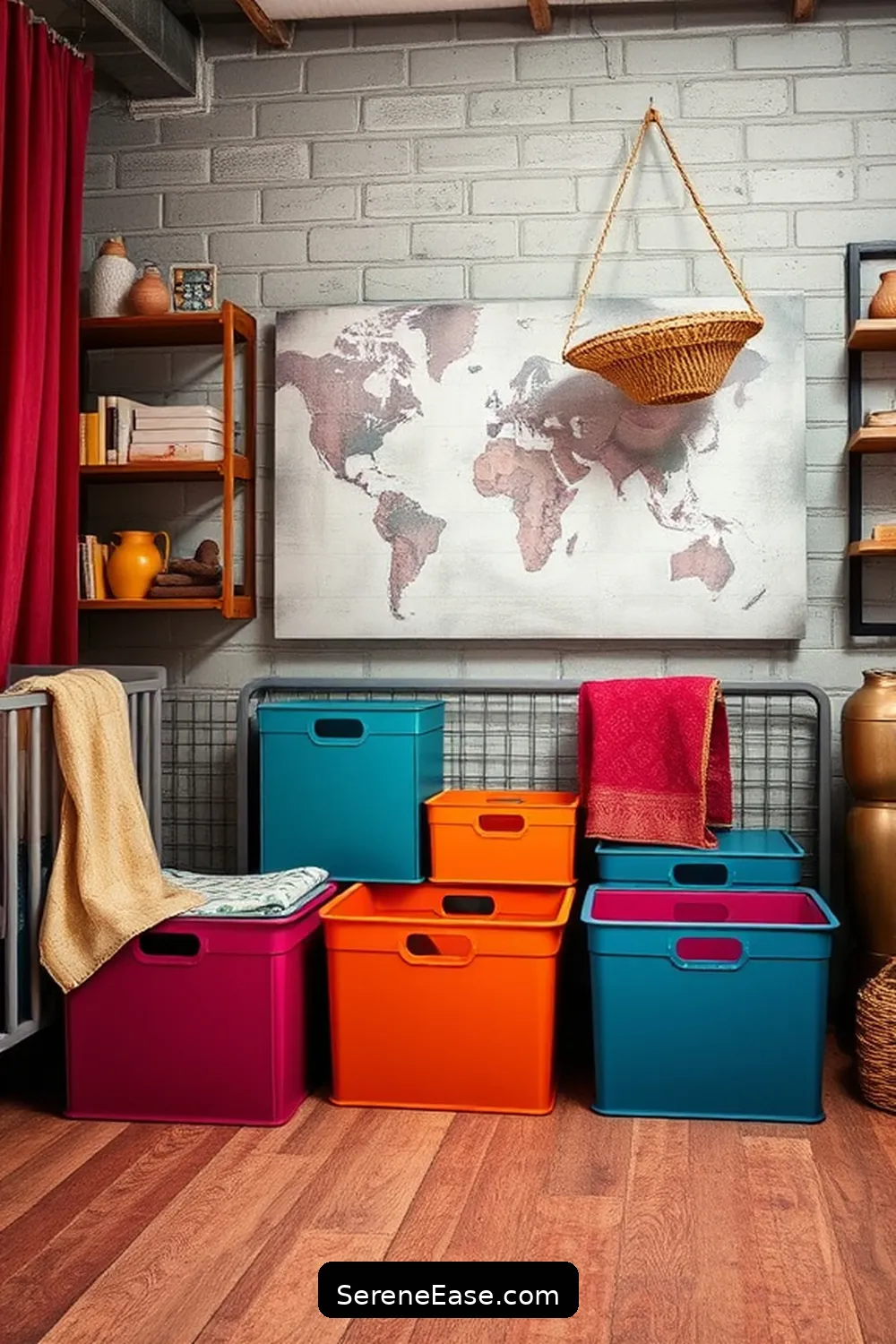 25 Ways to Incorporate Jewel Tones in Industrial Nursery Style 9 Use Decorative Storage Bins for 25 Ways to Incorporate Jewel Tones in Industrial Nursery Style