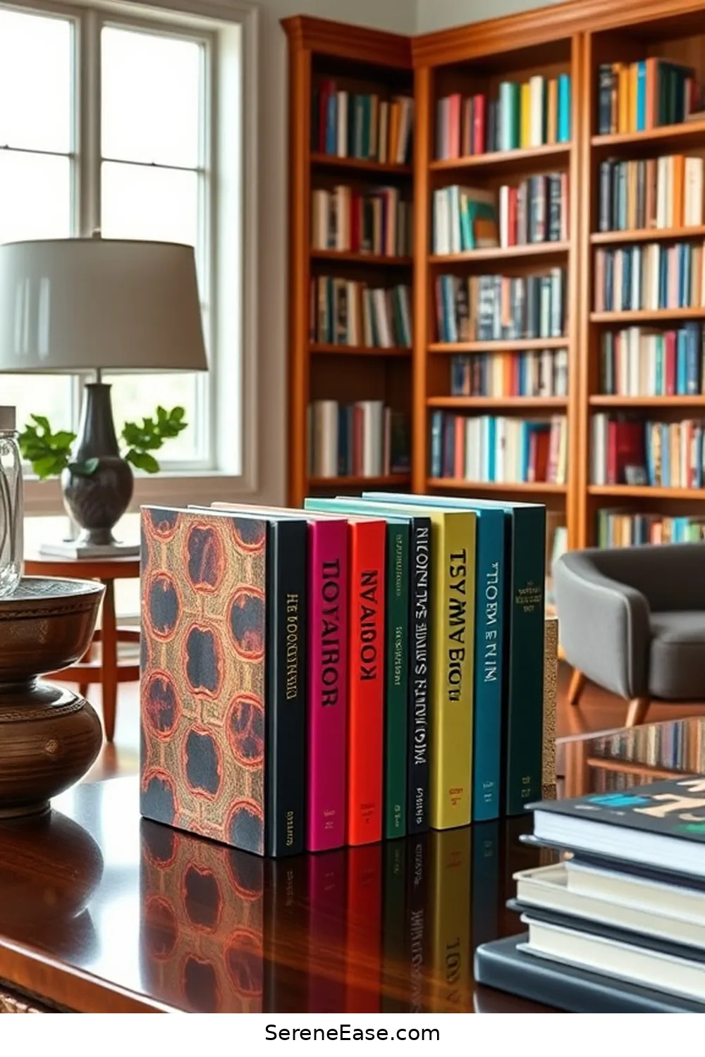 25 Ways to Incorporate Jewel Tones in Mid-Century Modern Library Style 7 Opt for Colorful Bookends for 25 Ways to Incorporate Jewel Tones in Mid-Century Modern Library Style