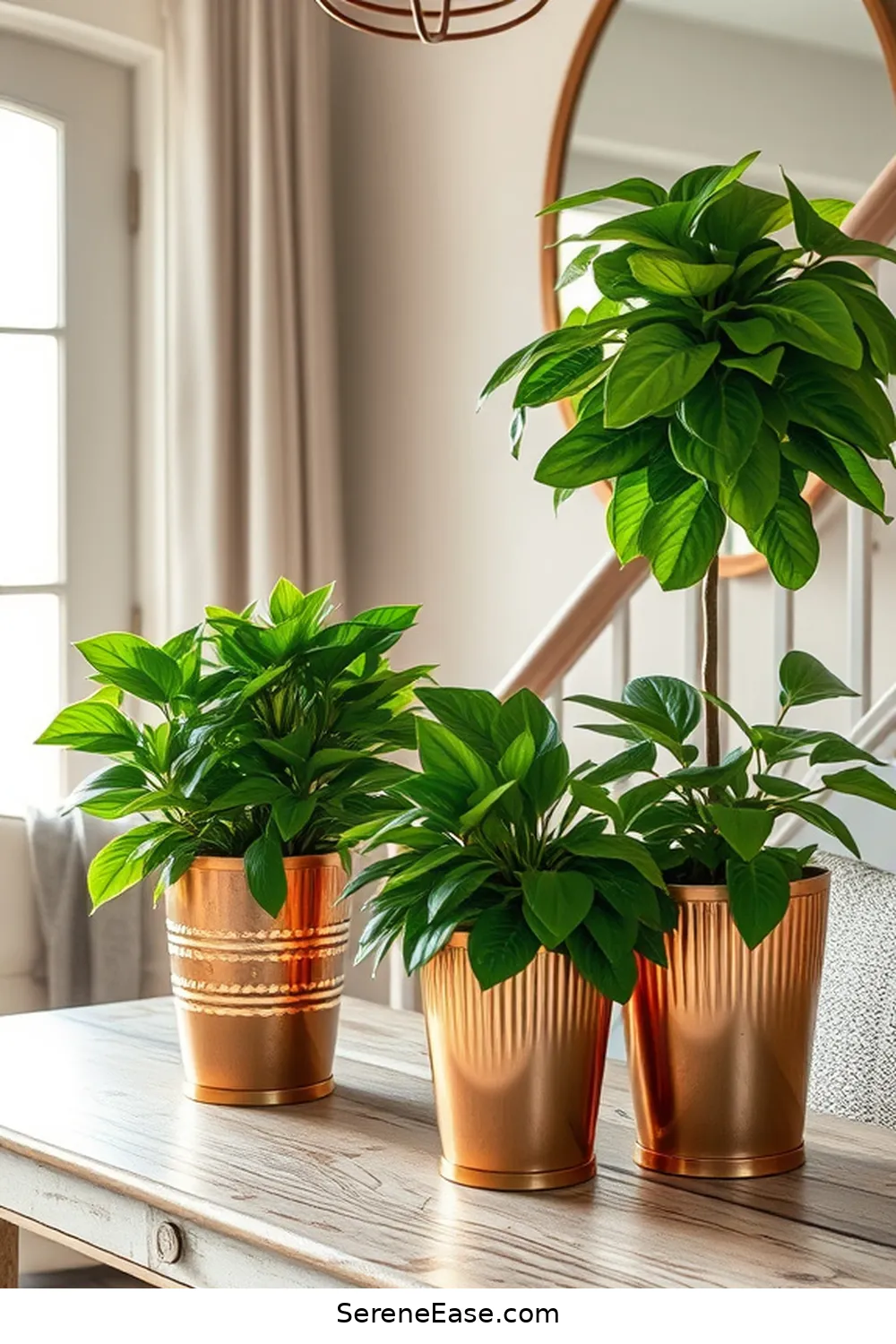 25 Ways to Incorporate Metallic Accents in a Rustic Entryway Style 3 Copper Planters to Brighten Up the Space for 25 Ways to Incorporate Metallic Accents in a Rustic Entryway Style