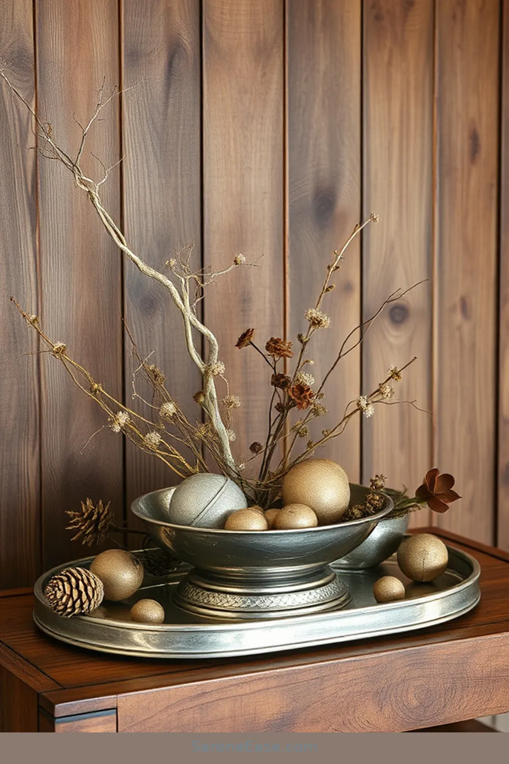 25 Ways to Incorporate Metallic Accents in a Rustic Entryway Style 12 Decorative Trays in Shiny Finishes for 25 Ways to Incorporate Metallic Accents in a Rustic Entryway Style