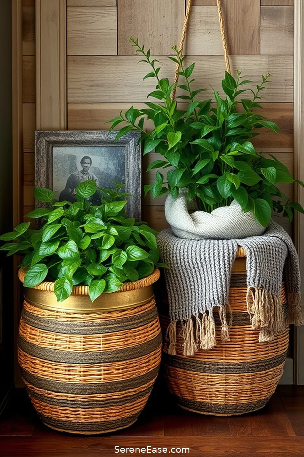 25 Ways to Incorporate Metallic Accents in a Rustic Entryway Style 25 Metallic Accented Baskets for Organization for 25 Ways to Incorporate Metallic Accents in a Rustic Entryway Style