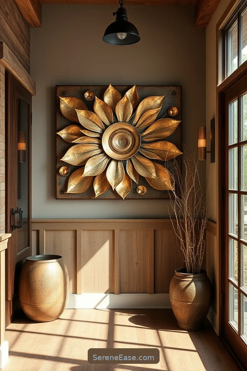 25 Ways to Incorporate Metallic Accents in a Rustic Entryway Style 4 Metallic Wall Art for a Striking Focal Point for 25 Ways to Incorporate Metallic Accents in a Rustic Entryway Style