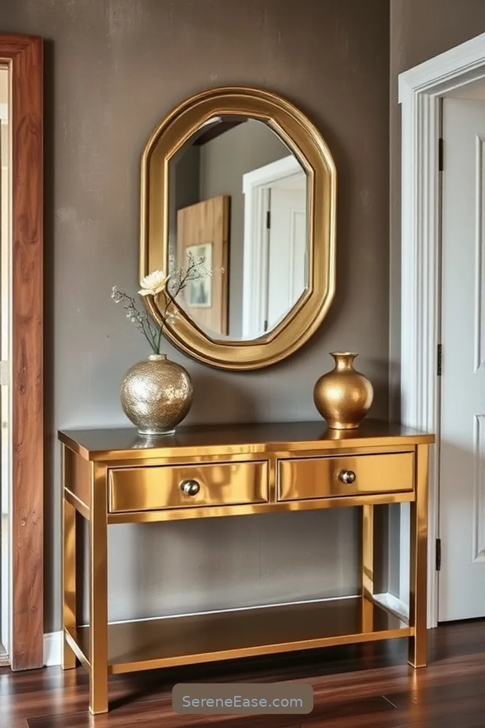 25 Ways to Incorporate Metallic Accents in a Rustic Entryway Style 18 Shiny Metal Accents on Entryway Furniture for 25 Ways to Incorporate Metallic Accents in a Rustic Entryway Style