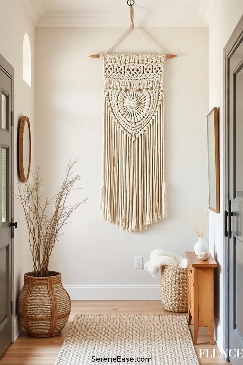 25 Ways to Incorporate Neutral Tones in Coastal Entryway Style 15 Hang a Macrame Wall Hanging for 25 Ways to Incorporate Neutral Tones in Coastal Entryway Style