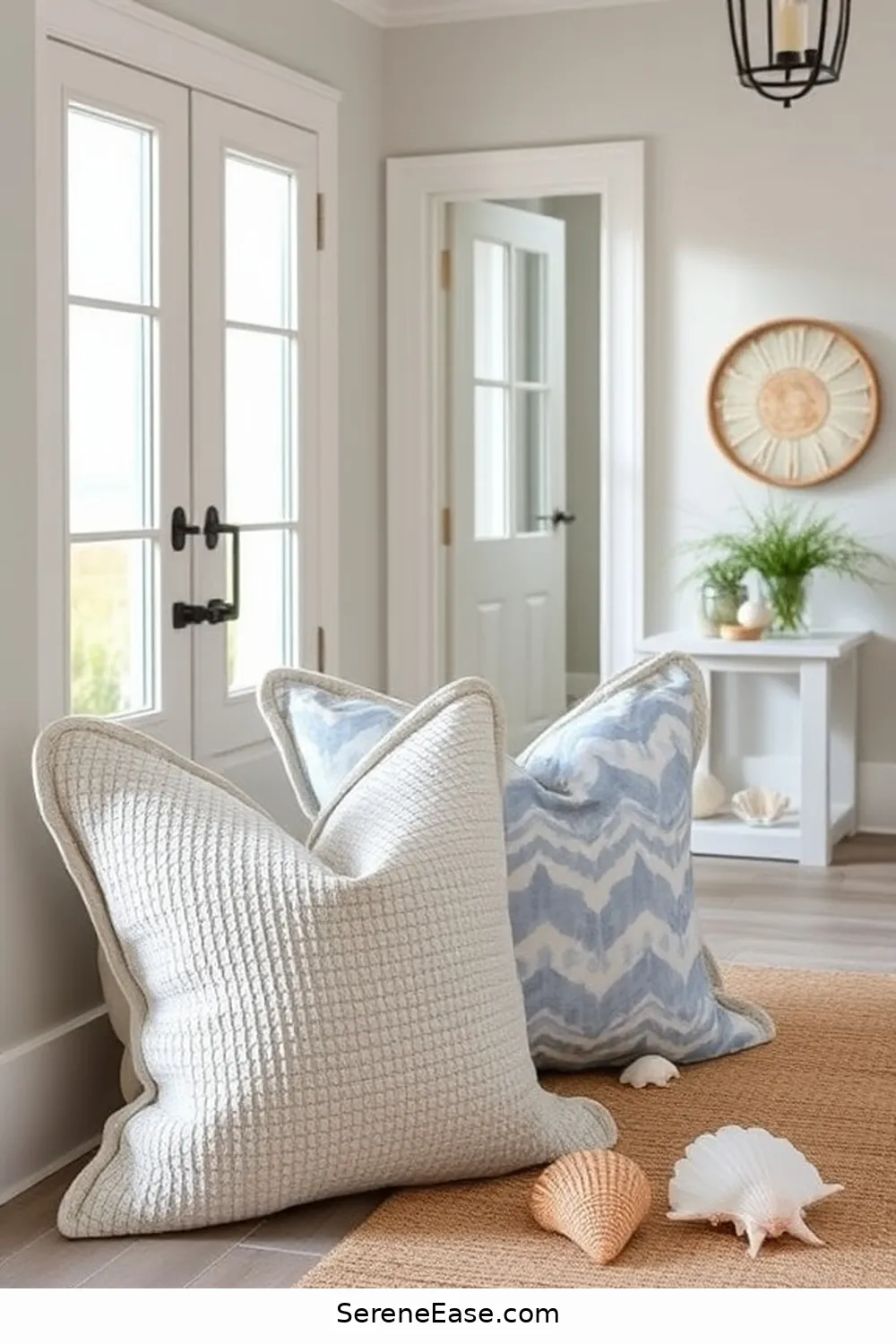 25 Ways to Incorporate Neutral Tones in Coastal Entryway Style 18 Incorporate Coastal-Inspired Throw Pillows for 25 Ways to Incorporate Neutral Tones in Coastal Entryway Style