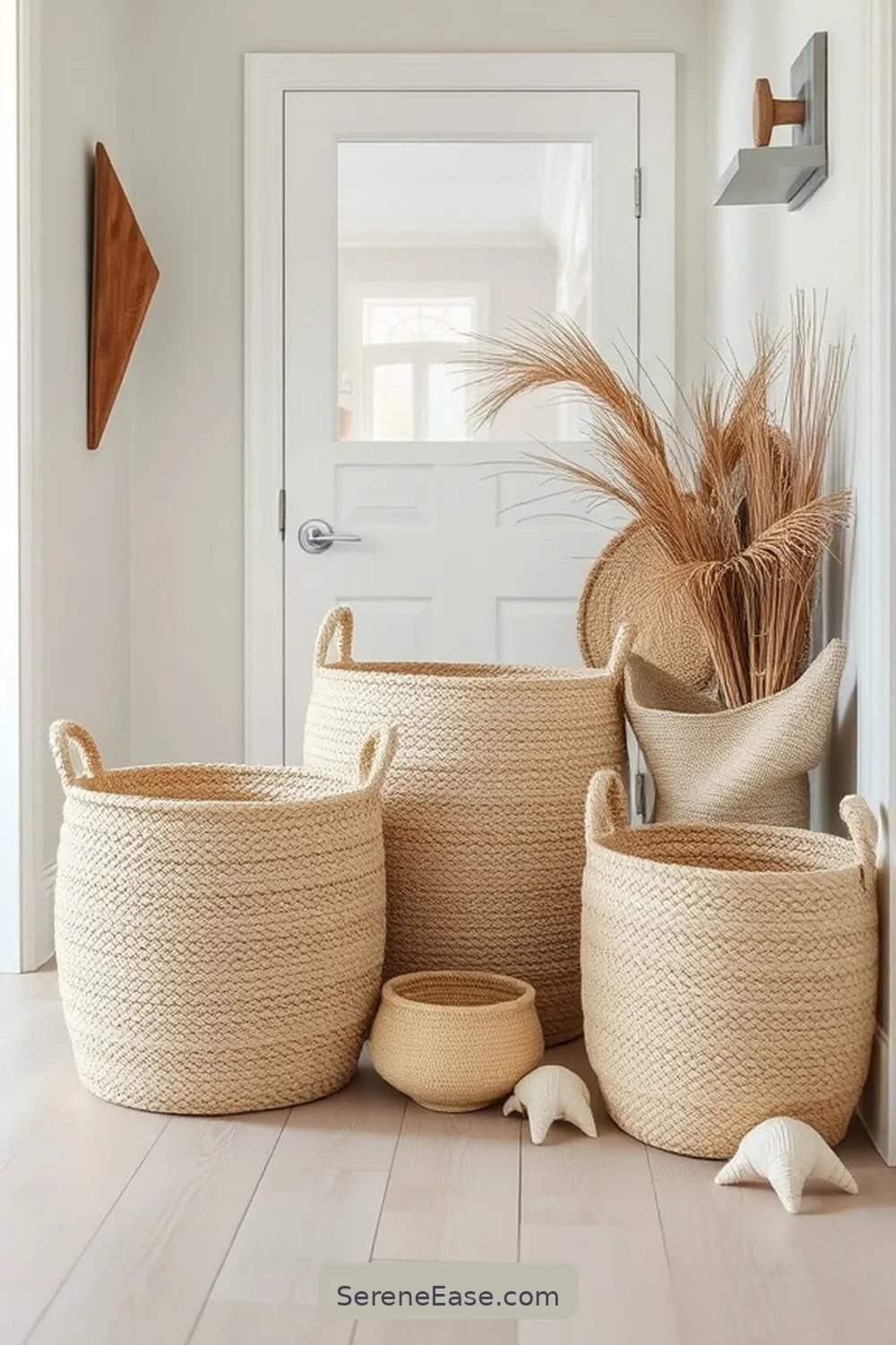 25 Ways to Incorporate Neutral Tones in Coastal Entryway Style 17 Use Neutral Baskets for Storage for 25 Ways to Incorporate Neutral Tones in Coastal Entryway Style