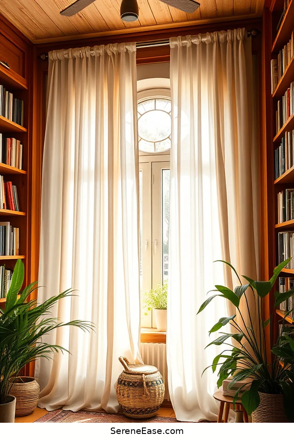 25 Ways to Incorporate Neutral Tones in a Bohemian Style Library 15 Use Neutral Curtains for 25 Ways to Incorporate Neutral Tones in a Bohemian Style Library