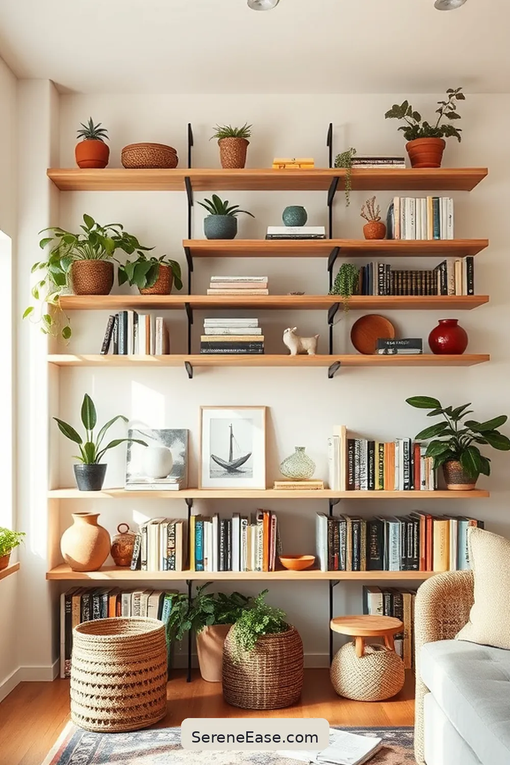25 Ways to Incorporate Neutral Tones in a Bohemian Style Library 25 Utilize Floating Shelves for 25 Ways to Incorporate Neutral Tones in a Bohemian Style Library