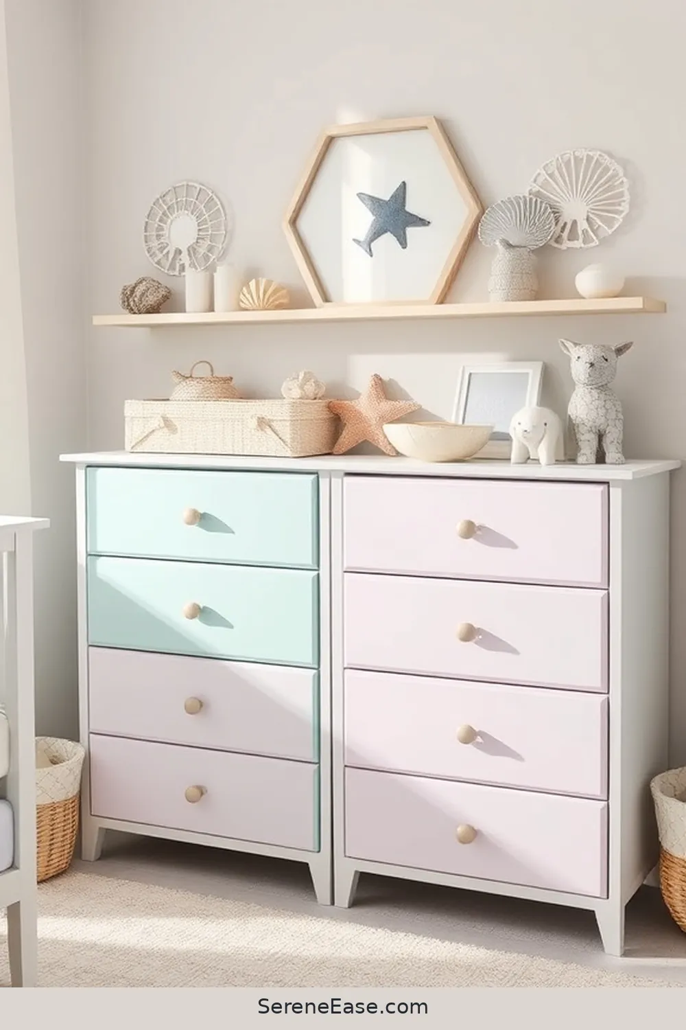 25 Ways to Incorporate Pastels in a Coastal Nursery Style 19 Use Pastel Storage Drawers for 25 Ways to Incorporate Pastels in a Coastal Nursery Style