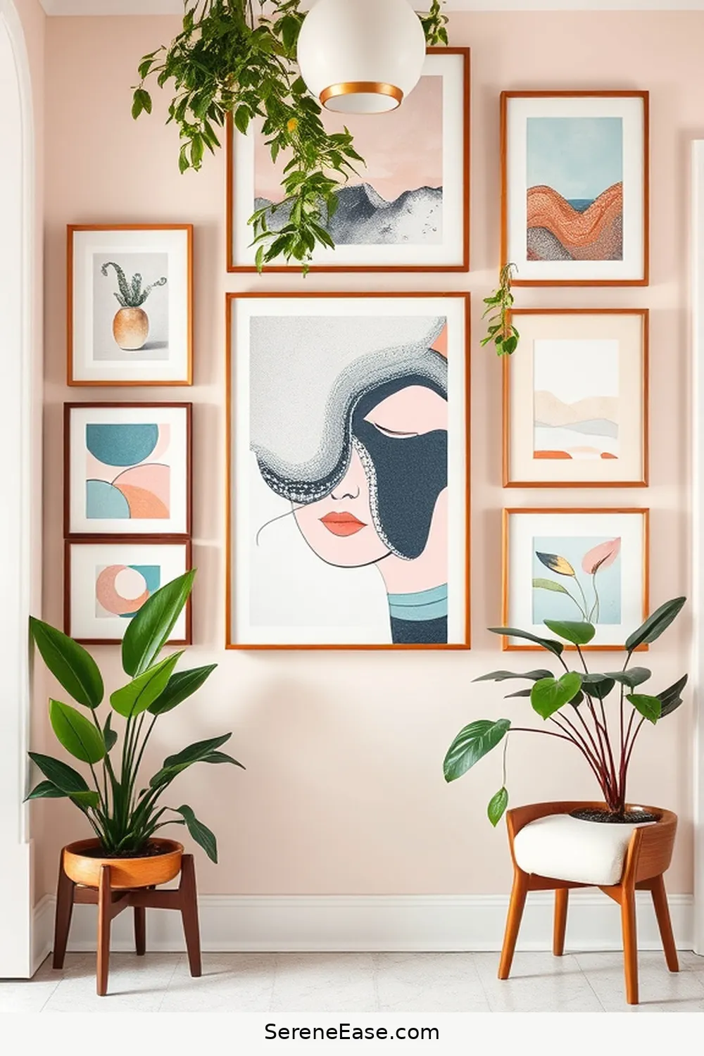 25 Ways to Incorporate Pastels in a Mid Century Modern Entryway Style 10 Create a Pastel Gallery Wall for 25 Ways to Incorporate Pastels in a Mid Century Modern Entryway Style