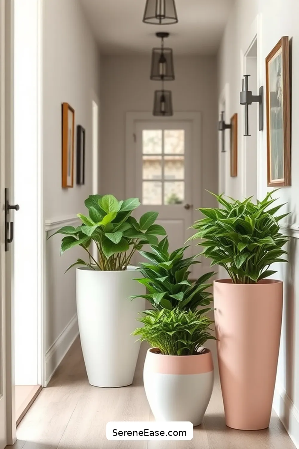 25 Ways to Incorporate Pastels in a Modern Farmhouse Hallway Style 17 Pastel Planters With Greenery for 25 Ways to Incorporate Pastels in a Modern Farmhouse Hallway Style
