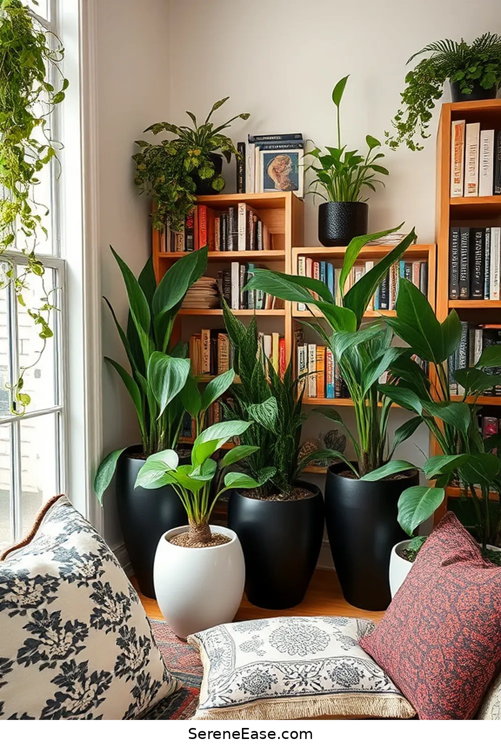 25 Ways to Infuse Black and White Bohemian Style Into Your Library 9 Add Indoor Plants for 25 Ways to Infuse Black and White Bohemian Style Into Your Library