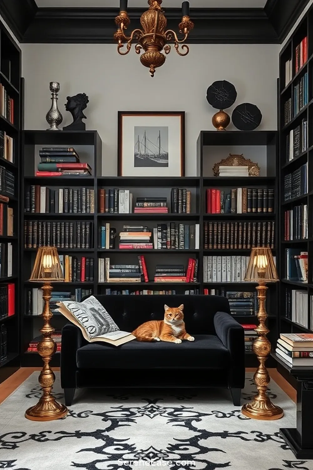 25 Ways to Infuse Black and White Bohemian Style Into Your Library 18 Add a Touch of Metallic Accents for 25 Ways to Infuse Black and White Bohemian Style Into Your Library