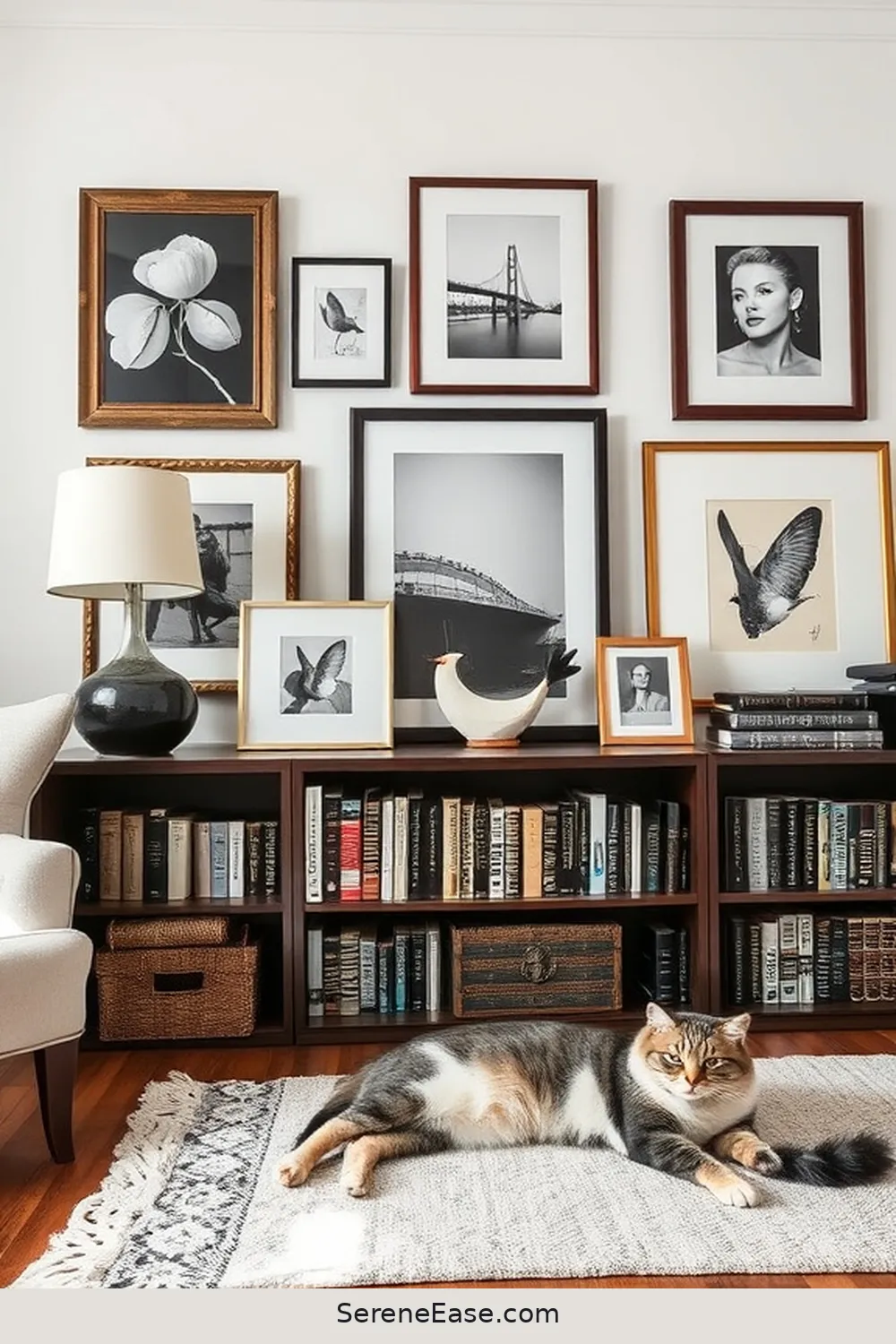 25 Ways to Infuse Black and White Bohemian Style Into Your Library 16 Create a Gallery Wall for 25 Ways to Infuse Black and White Bohemian Style Into Your Library