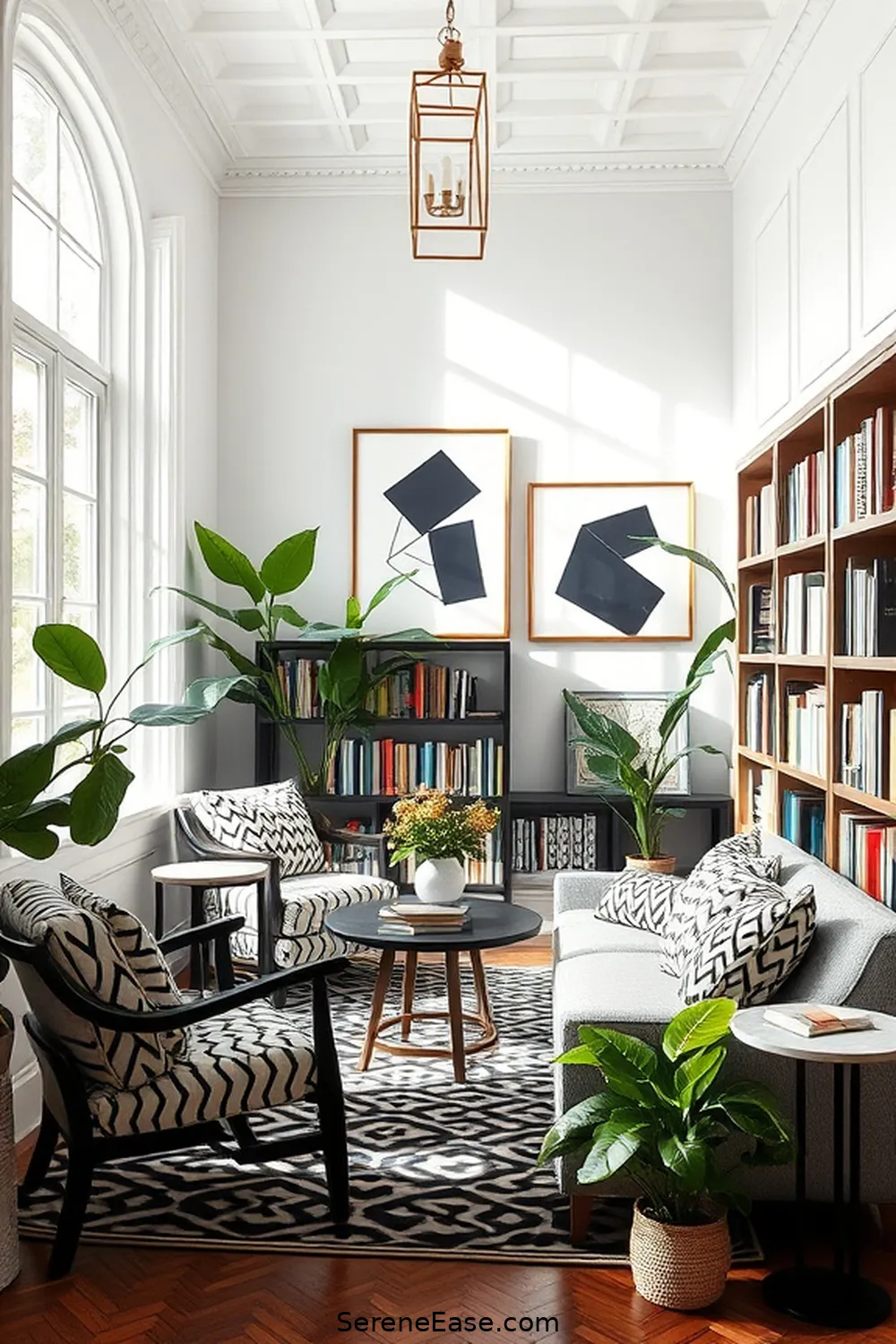 25 Ways to Infuse Black and White Bohemian Style Into Your Library 2 Embrace Striking Black and White Patterns for 25 Ways to Infuse Black and White Bohemian Style Into Your Library