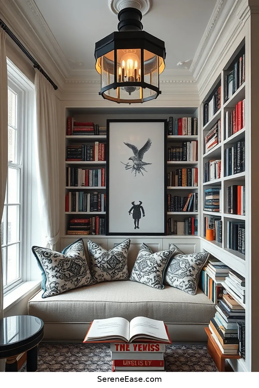 25 Ways to Infuse Black and White Bohemian Style Into Your Library 14 Incorporate Statement Lighting for 25 Ways to Infuse Black and White Bohemian Style Into Your Library