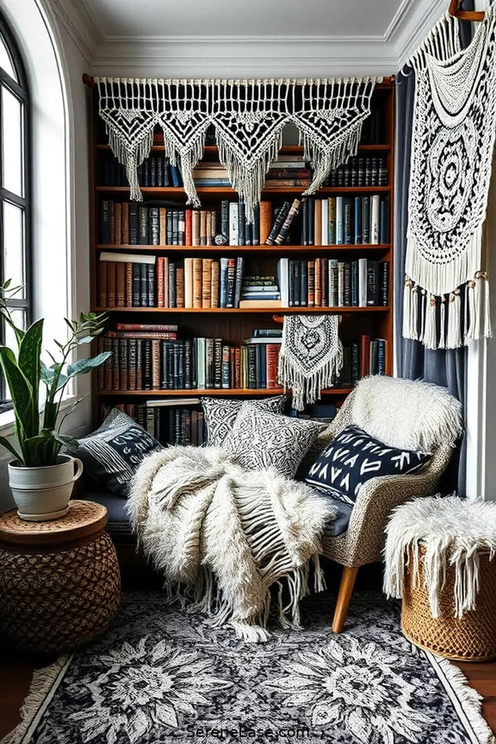 25 Ways to Infuse Black and White Bohemian Style Into Your Library 4 Layer Textures With Fabrics for 25 Ways to Infuse Black and White Bohemian Style Into Your Library