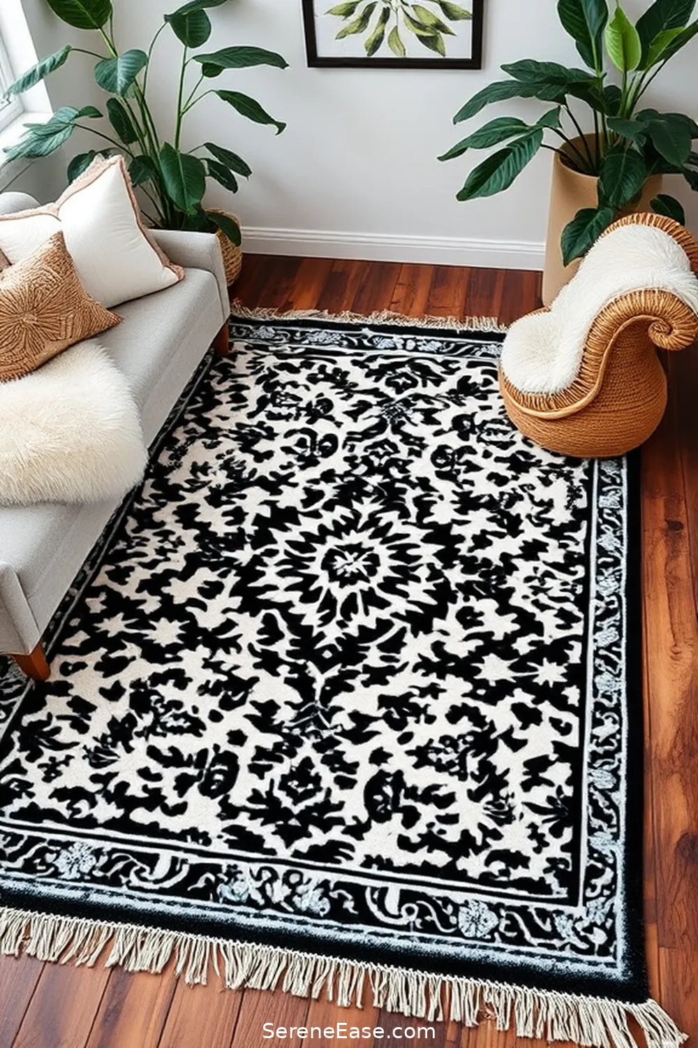25 Ways to Infuse Black and White Bohemian Style Into Your Library 3 Select a Statement Rug for 25 Ways to Infuse Black and White Bohemian Style Into Your Library