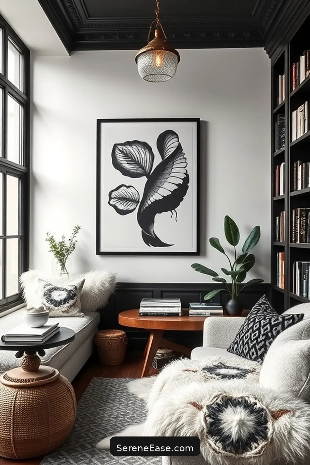 25 Ways to Infuse Black and White Bohemian Style Into Your Library 7 Use Bold Wall Art for 25 Ways to Infuse Black and White Bohemian Style Into Your Library