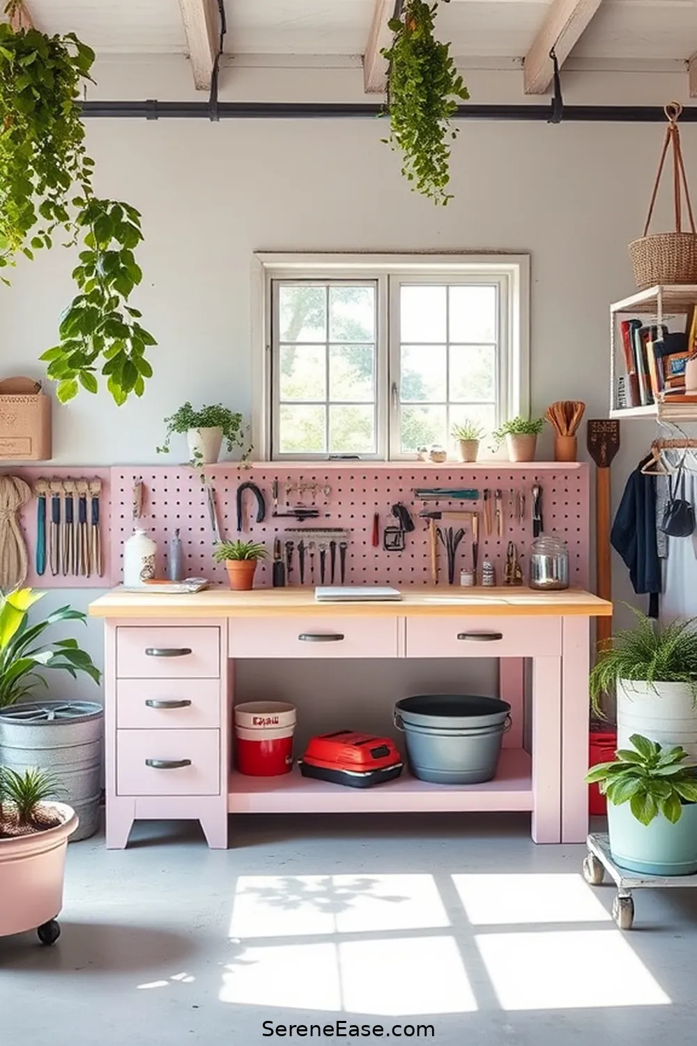 25 Ways to Use Pastels in Your Modern Farmhouse Garage Style 5 Add a Light Pink Workbench for 25 Ways to Use Pastels in Your Modern Farmhouse Garage Style