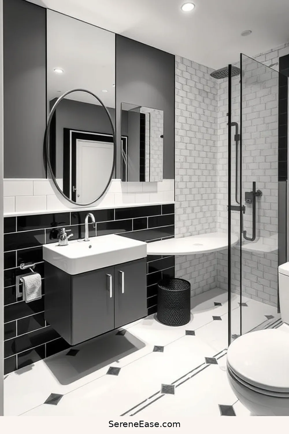 Achieve a Black and White Mid-Century Modern Bathroom Style 7 Focus on Functional Layout for Achieve a Black and White Mid-Century Modern Bathroom Style