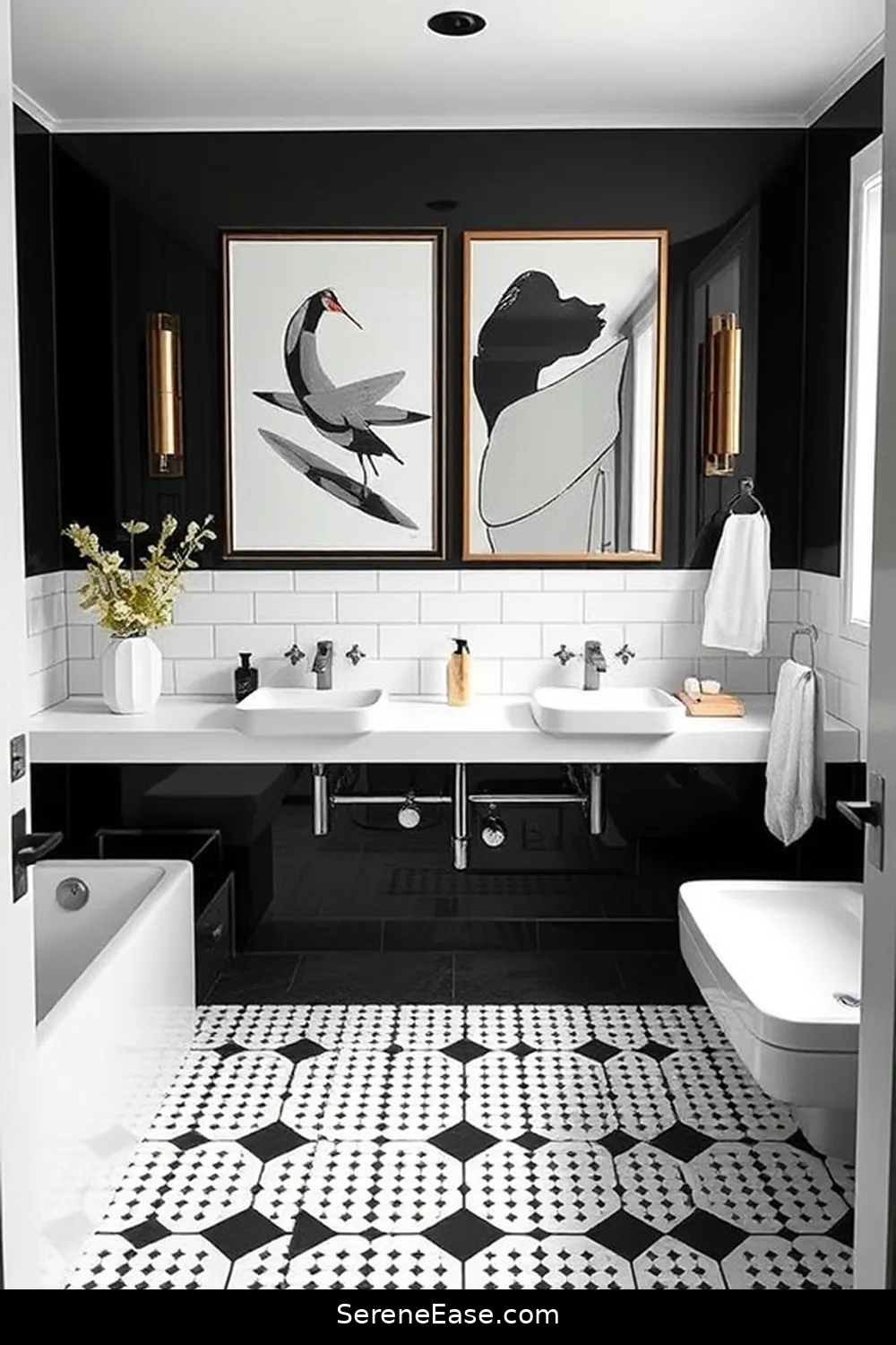 Achieve a Black and White Mid-Century Modern Bathroom Style 11 Personalize With Artwork and Decor for Achieve a Black and White Mid-Century Modern Bathroom Style