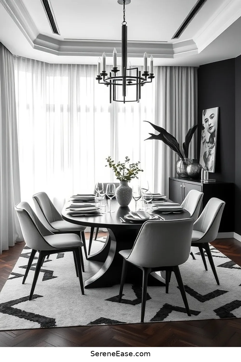 Achieve a Black and White Mid-Century Modern Dining Room Style 6 Adding Textures and Patterns for Depth for Achieve a Black and White Mid-Century Modern Dining Room Style
